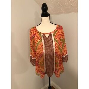 Anthropologie Fig and Flower Multi-Color Mixed Print Top - Size Medium
